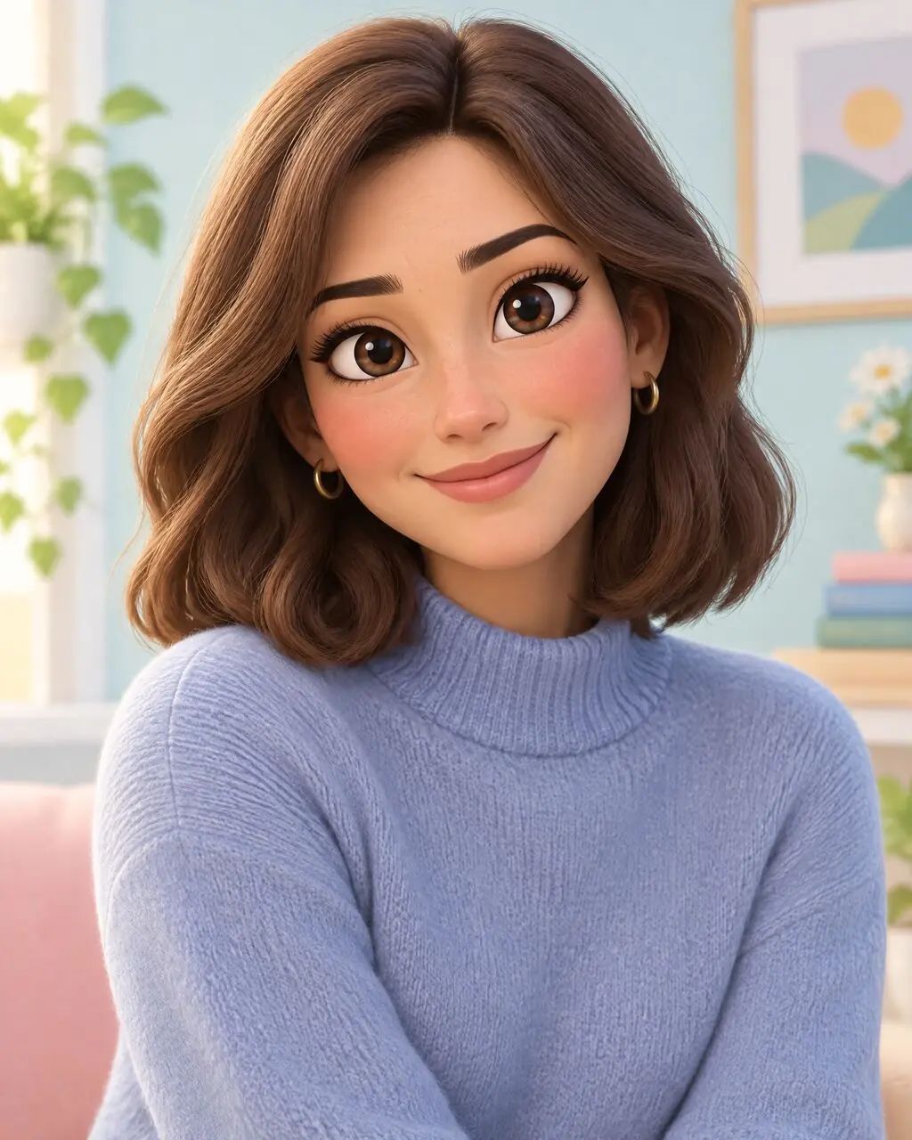 Convertir foto en caricatura 3D de mujer de pelo castaño