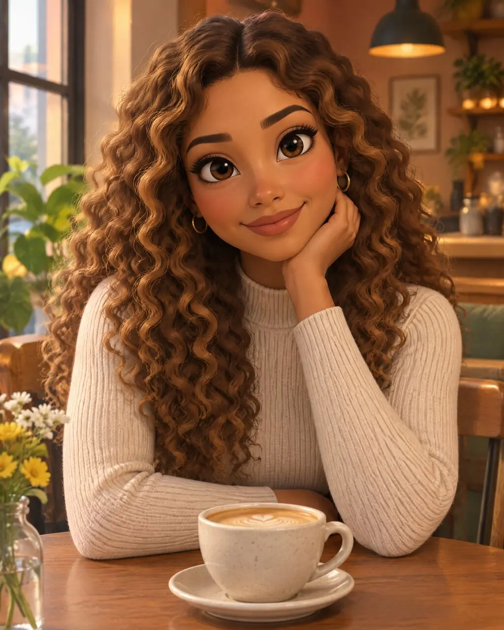 Foto estilo cartoon de mujer con ojos grandes