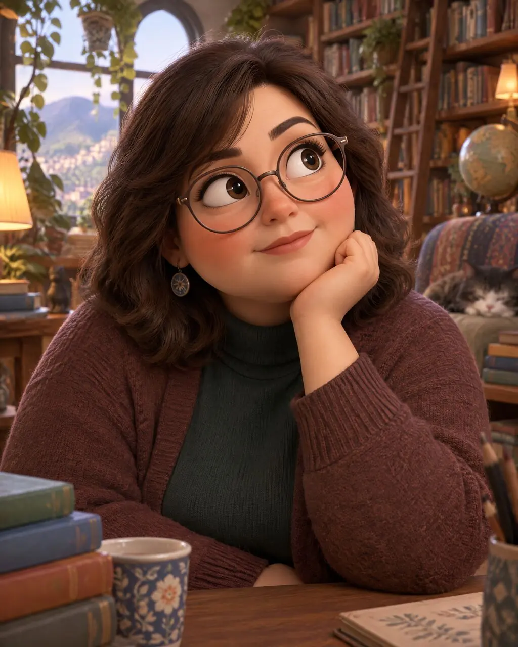 Convertir foto en dibujo animado de mujer con lentes