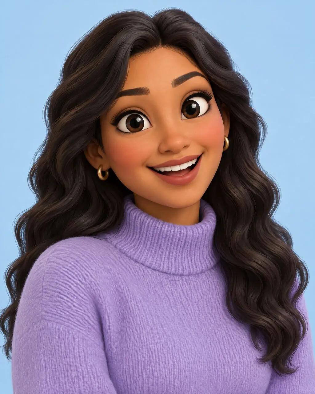 Caricatura 3D de mujer con fondo celeste
