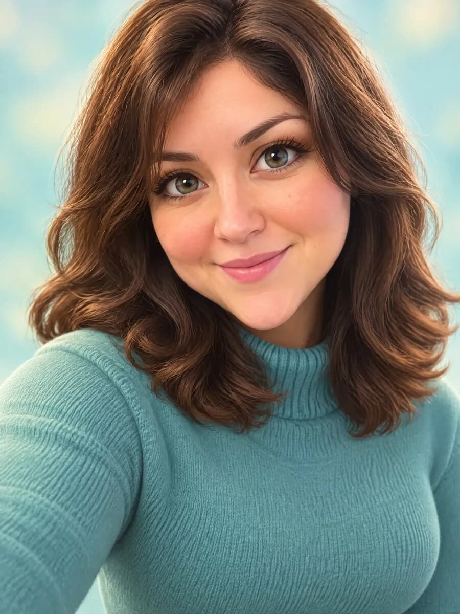 Convertir foto en caricatura 3D: personaje animado de una mujer con ojos grandes
