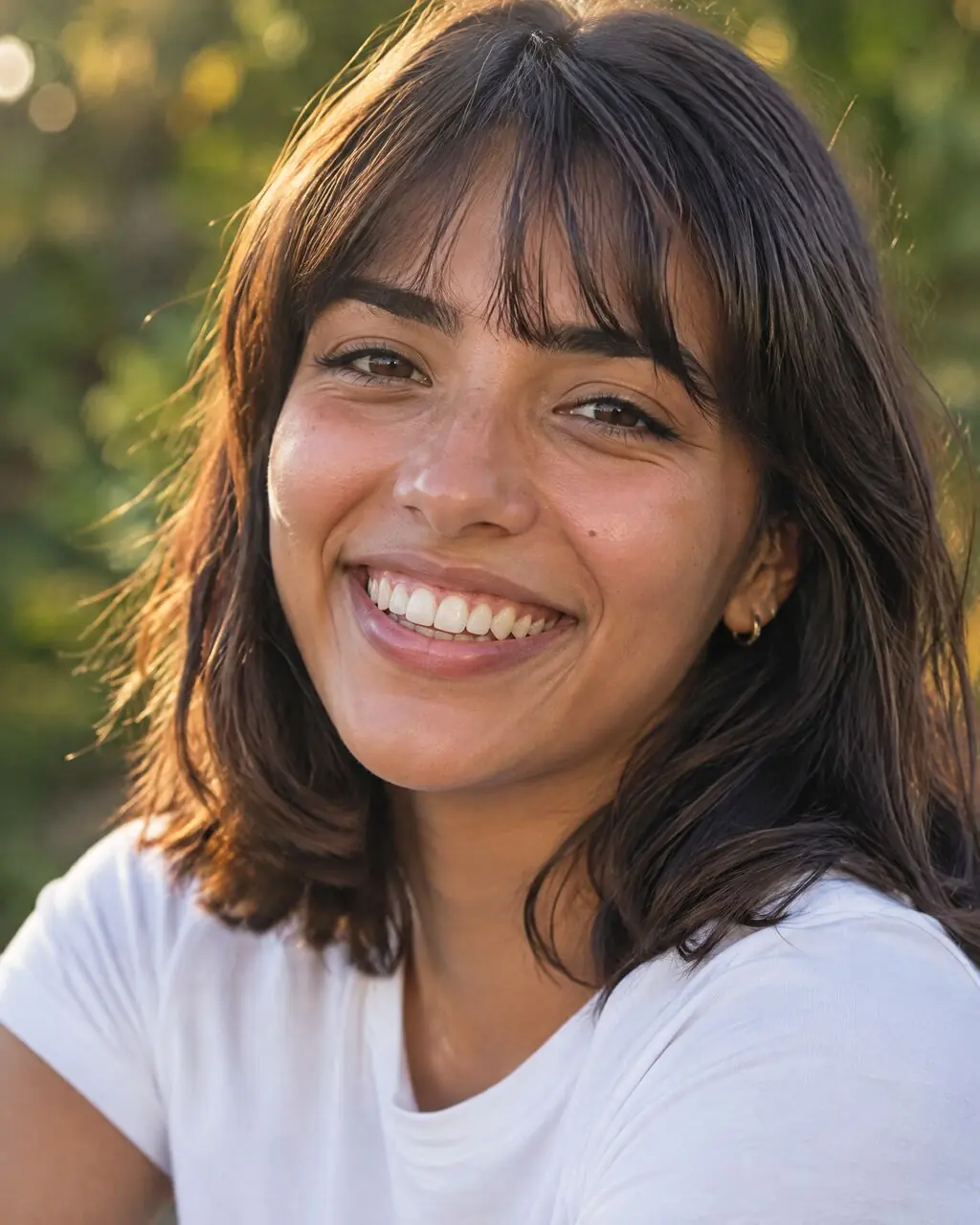 Foto de perfil linkedin de mujer con fondo urbano desenfocado