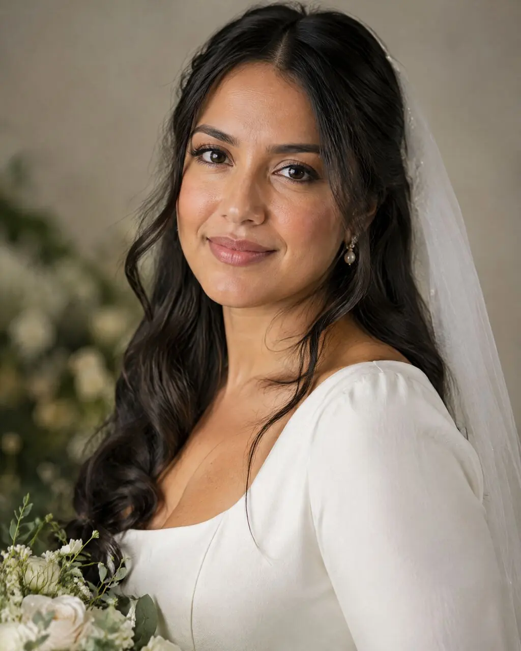 Prueba de look de novia con velo corto