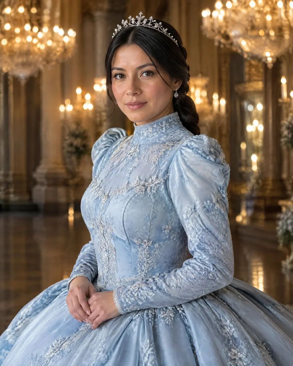 Fotos de princesa de mujer con vestido celeste y tiara