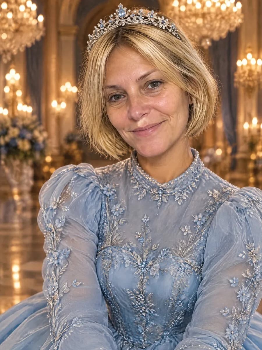 Fotos de princesa: mujer con vestido de gala y tiara en un salón de baile