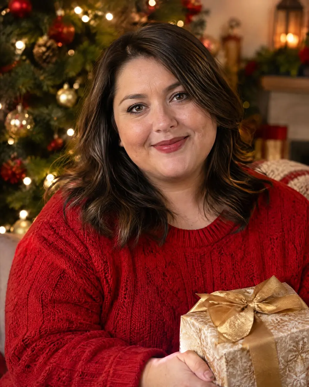Fotos navideñas para redes de mujer con regalos